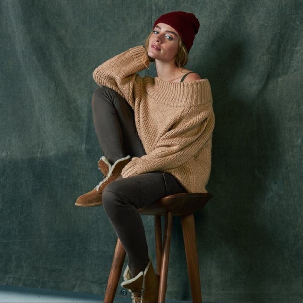Off Shoulder Camel Sweater